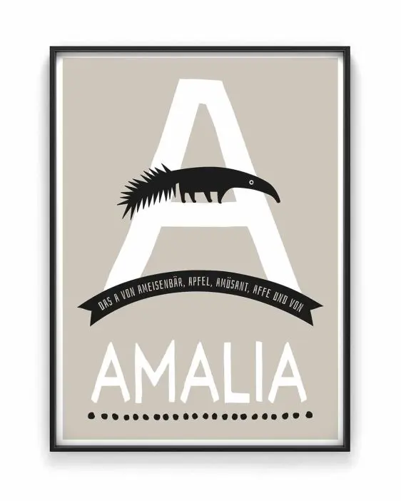 Personalisiertes Namensposter Tiere-ABC mit Buchstabe