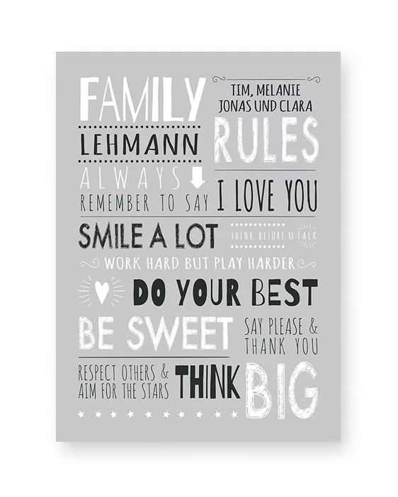 Familienregeln Poster | Personalisiertes Familien Poster | Printcandy