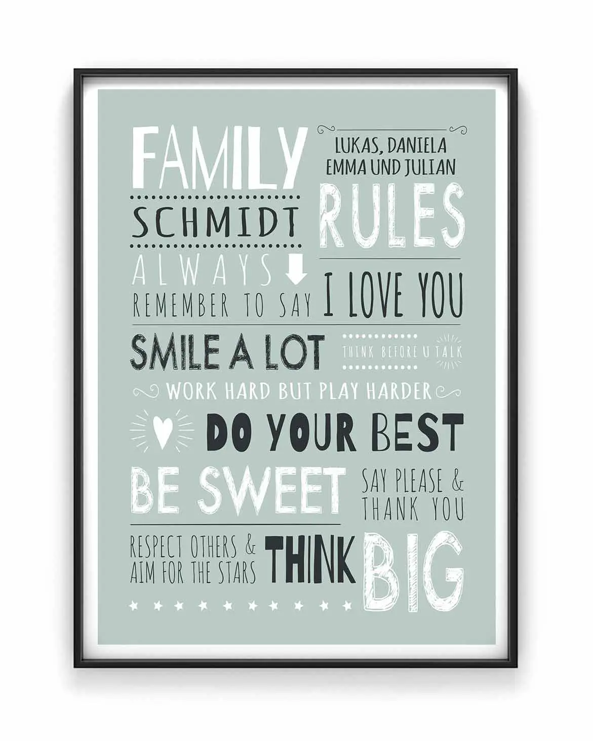 Familienregeln Poster | Personalisiert mit eigenem Namen | Printcandy