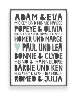 Famous Love Poster | Personalisiertes Poster mit berühmte Liebespaare | Printcandy