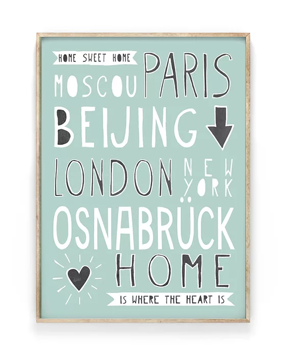 Hometown Poster | Personalisiert mit berühmten Hauptstädten und Deinem Lieblingsort | Printcandy