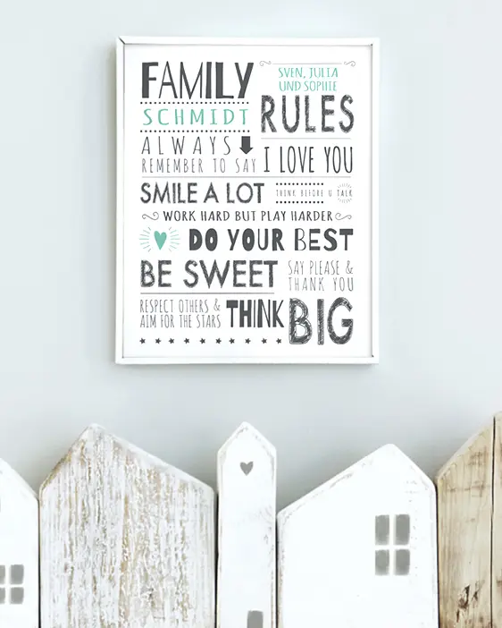 Personalisiertes Familienregeln-Poster mit eigenem Namen | Printcandy