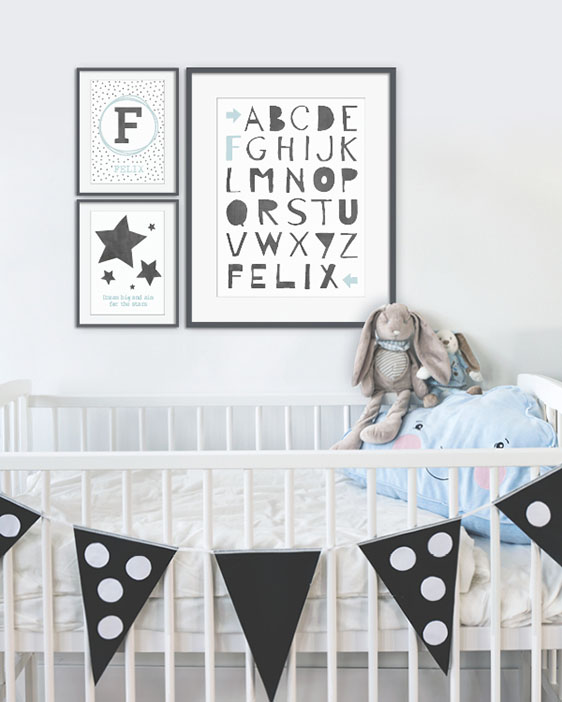Wanddekoration Babyzimmer | Personalisierter Poster | Schwarz-Weiss | Printcandy
