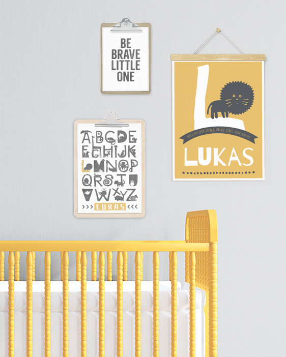 Wanddekoration Babyzimmer | Personalisierter Namensoster | Farbe Gelb | Printcandy