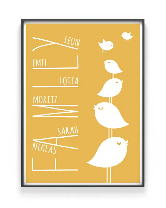 Family Bird Poster | Personalisiert | Gelb | Printcandy