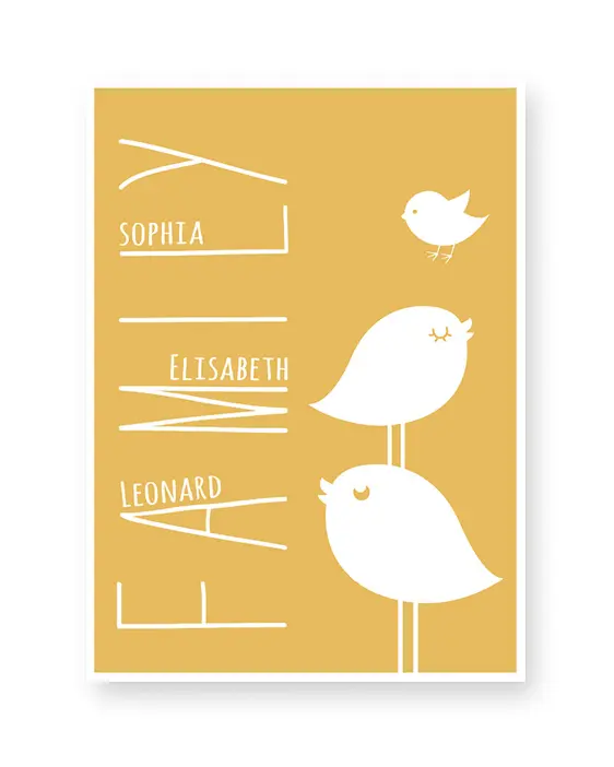 Personalisiertes Poster mit dem Bild von einer Vogelfamilie | Printcandy