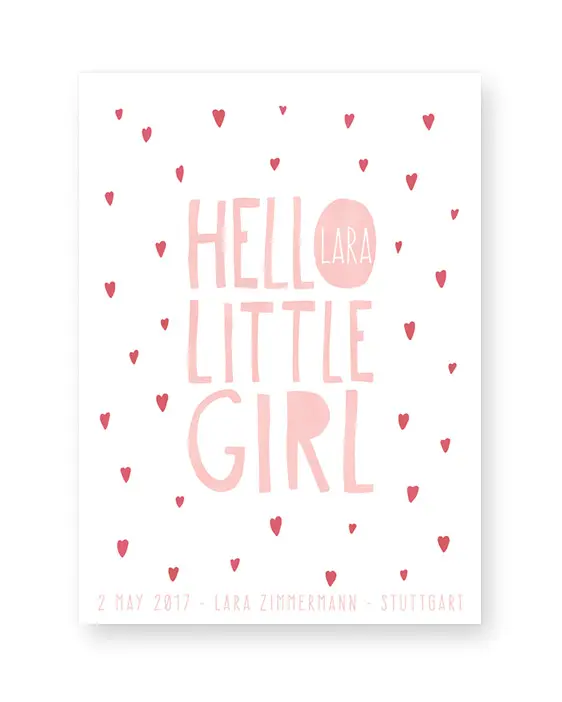 Babyposter Hello Little Girl - Baby Wilkommenposter - Personalisierter Geburtsposter online selber gestalten bei Printcandy