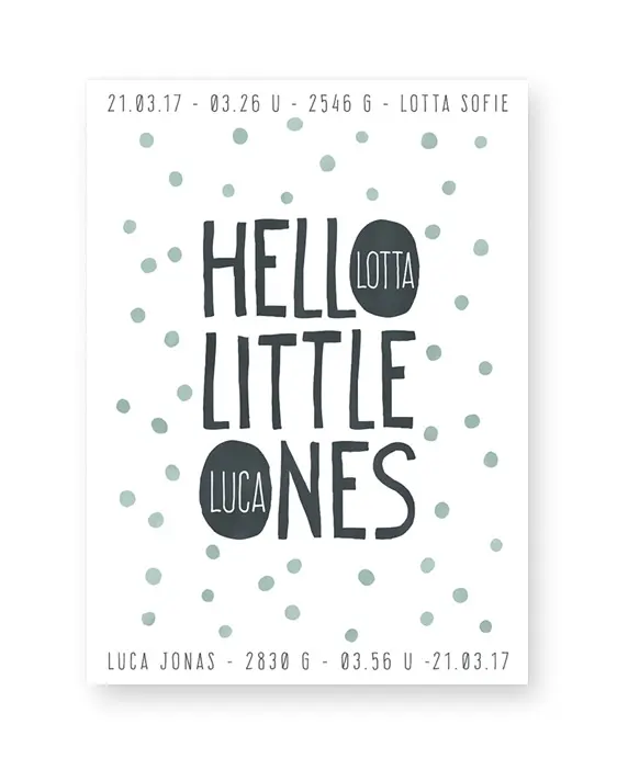 Babyposter Hello Little One -Mint Farbe Baby Wilkommenposter - Personalisierter Geburtsposter online selber gestalten bei Printcandy