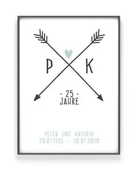 Personalisiertes Poster Love Initials | Schwarz Weiss mit Minz | Printcandy
