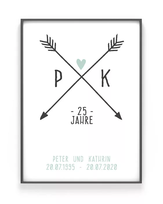 Personalisiertes Poster Love Initials | Schwarz Weiss mit Minz | Printcandy