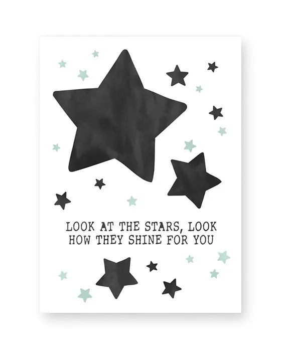 Baby Poster mit Sternen und eigenem Text - monochrom