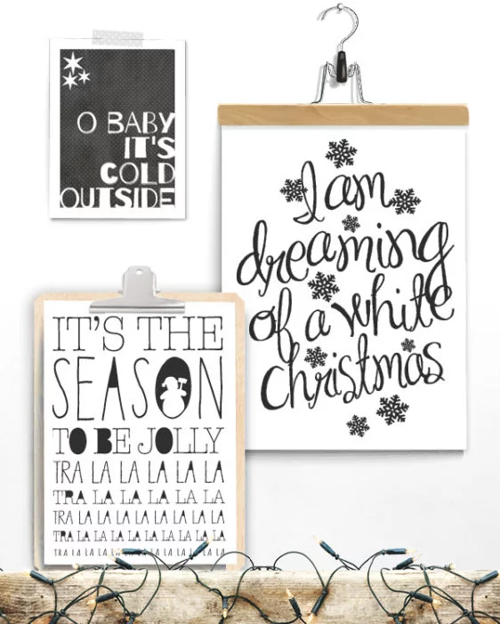 Posterset zur Dekoration zu Weihnachten - Schwarz Weiß Drucke