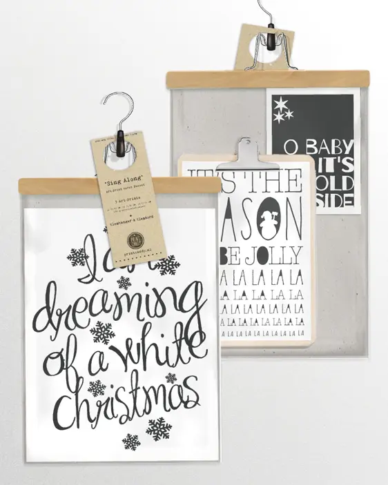 Posterset zur Dekoration zu Weihnachten - Schwarz Weiß Drucke