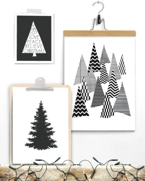 Posterset Weihnachtsbaum - Deko-Prints Schwarz-Weiss