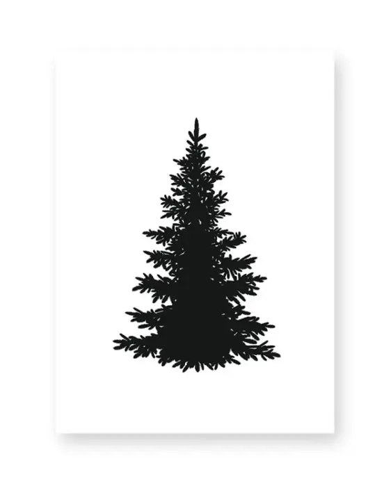 Poster zu Weihnachten Print Schwarz Weiß Kunstdruck Bild Weihnachtsbaum Silhouette
