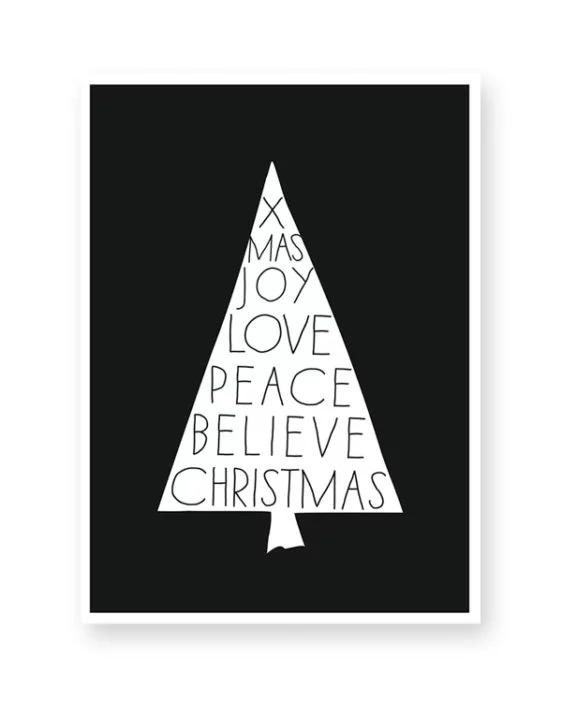 Poster zu Weihnachten Print Schwarz Weiß Kunstdruck Bild Weihnachtsbaum Spruche
