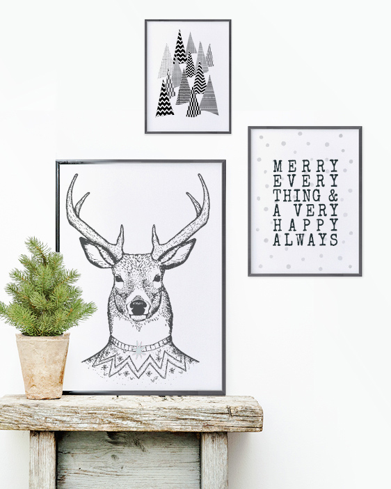 Poster zu Weihnachten - easy Weihnachtsdeko - Schwarz-Weiß Dekoration