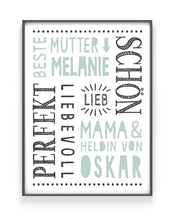 Personalisierter Papa und Mama Poster | mit positiven Eigenschaften und Name von Mutter | Printcandy