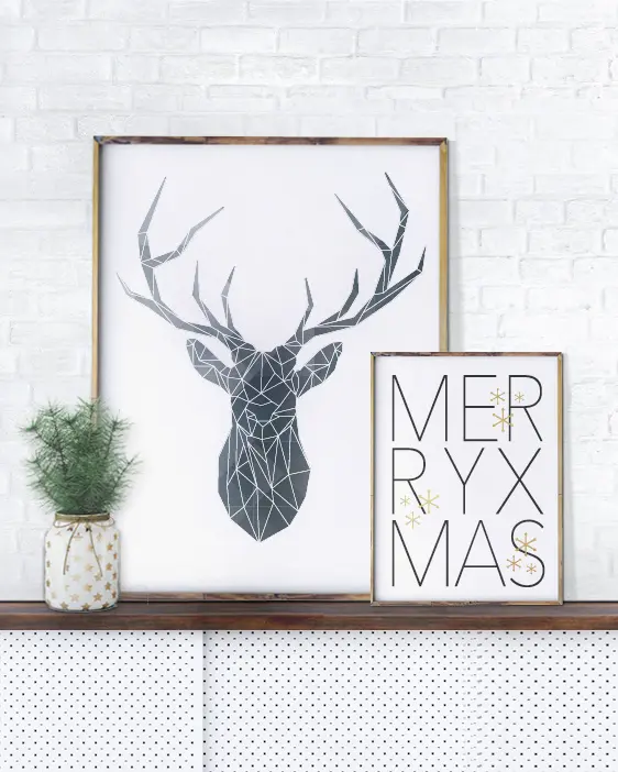 Weihnachts Dekoration selber online gestalten - Poster von einem Hirsch und Text Poster als Collage angeordet- monochrom- Printcandy