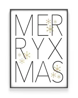 Poster Merry Christmas mit Text Merry Xmas - schwarz - weiss - gold - Printcandy