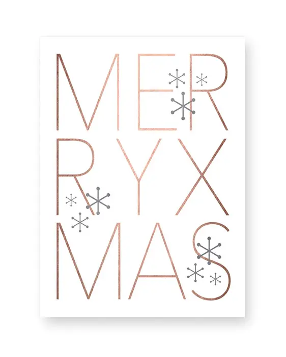 Poster zu Weihnachten mit Text Merry Xmas- weiss - kupfer - Printcandy