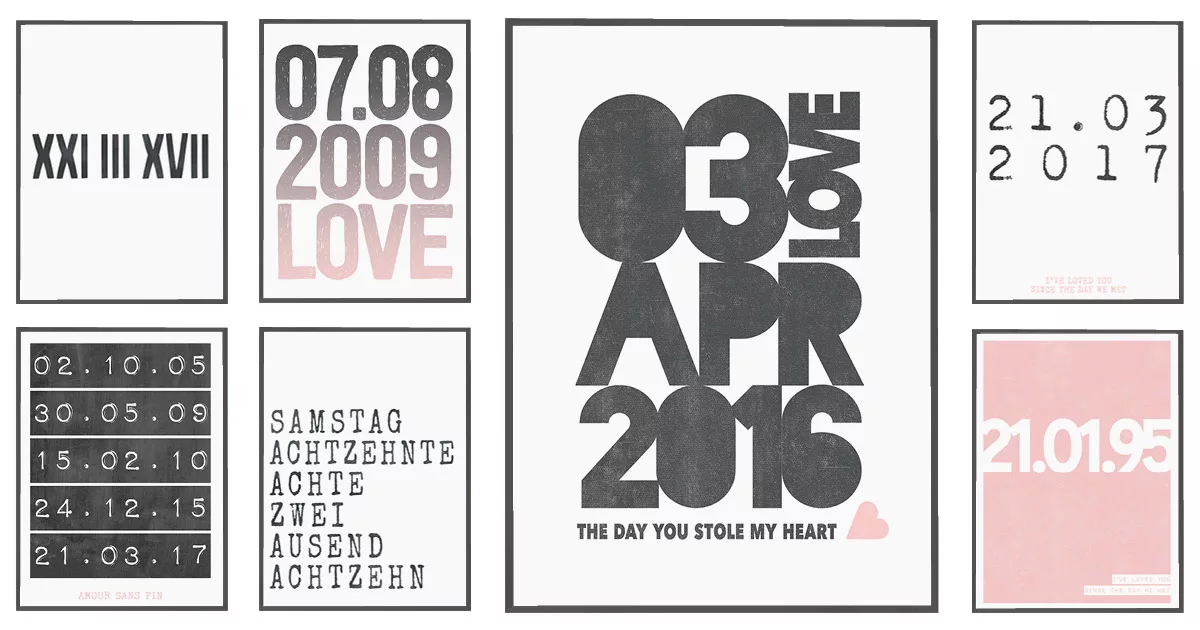 Love Poster - verschiedene Printcandy Designs zusammen gestellt aus Typografie Postern mit Datum
