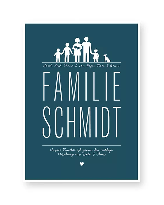 Poster Familie | Personalisierte Familien Poster mit Familie Ikons, Namen und eigenem Text | Printcandy