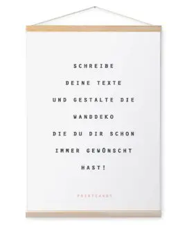 Personalisierte Leinwand mit eigenem Text inkl. Posterhänger aus Holz - weiss- printcandy.de
