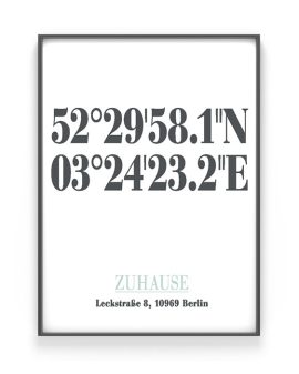 Poster mit Koordinaten | Personalisiert | Schwarz Weiss mit minz | Printcandy