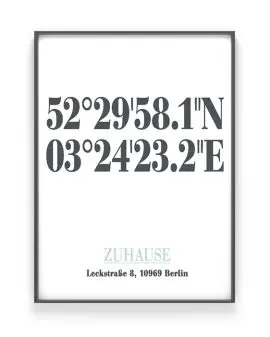 Poster mit Koordinaten | Personalisiert | Schwarz Weiss mit minz | Printcandy